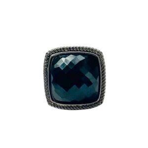 Bebe Black Faceted Square Stone Silver Cocktail Ring Size 6